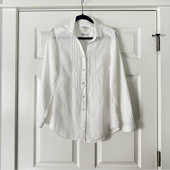 100% Linen Malvin Hamburg germany White‎ Linen Button Down Blouse Size S - Picture 2 of 4